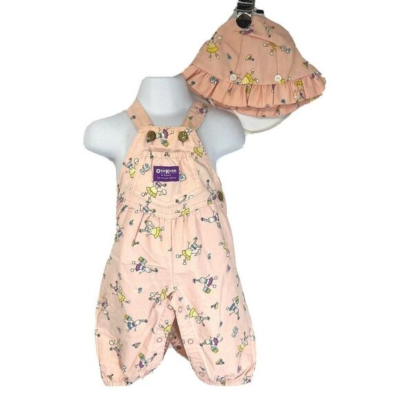 Rare Vintage OshKosh B’gosh Vestbak Overalls Girls 6 9 M Matching Hat Ice cream - Picture 12 of 12